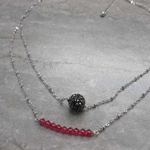 Coral pink Layered Bar Crystal Necklace